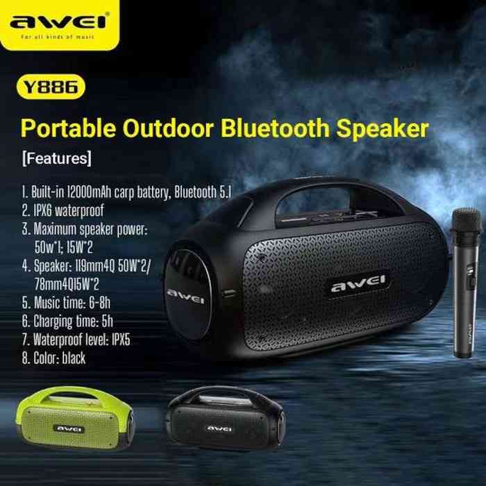 Awei Y886 Portable Outdoor Wireless Speaker 80W with Wireless Mic